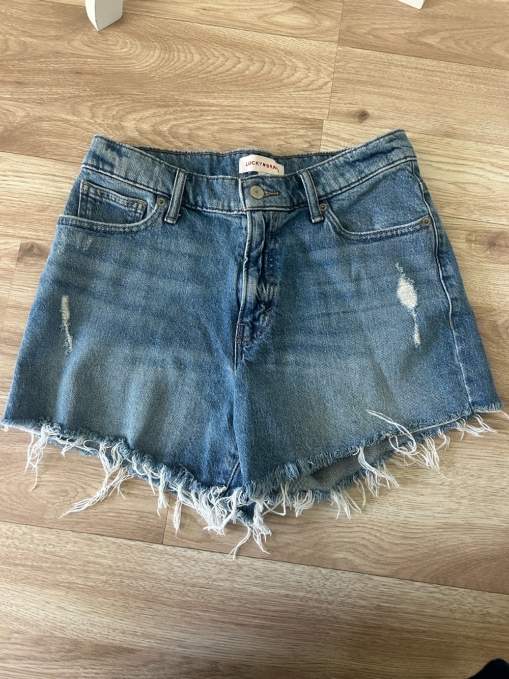 Lucky Brand Medium Blue High-Rise Distressed Denim Shorts